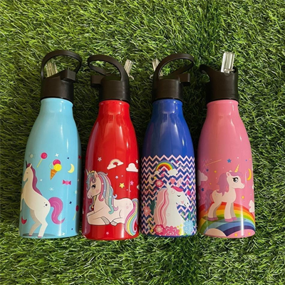 Unicorn print 350 ml Stainless steel sipper water bottles for Kids  (₹300.00 / 1 Pcs)